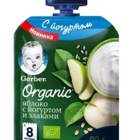 *Пюре Gerber Organic Яблуко, йогурт и злаки 90 г (пауч)
