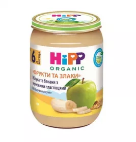 *ДУБЛЬ Пюре HIPP 4803 Яблука, банани з зерновими хлопями Фрукти та злаки 190г