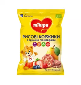*Рисові коржики Milupa з грушею та ягодами для харчування дітей від 7-ми місяців