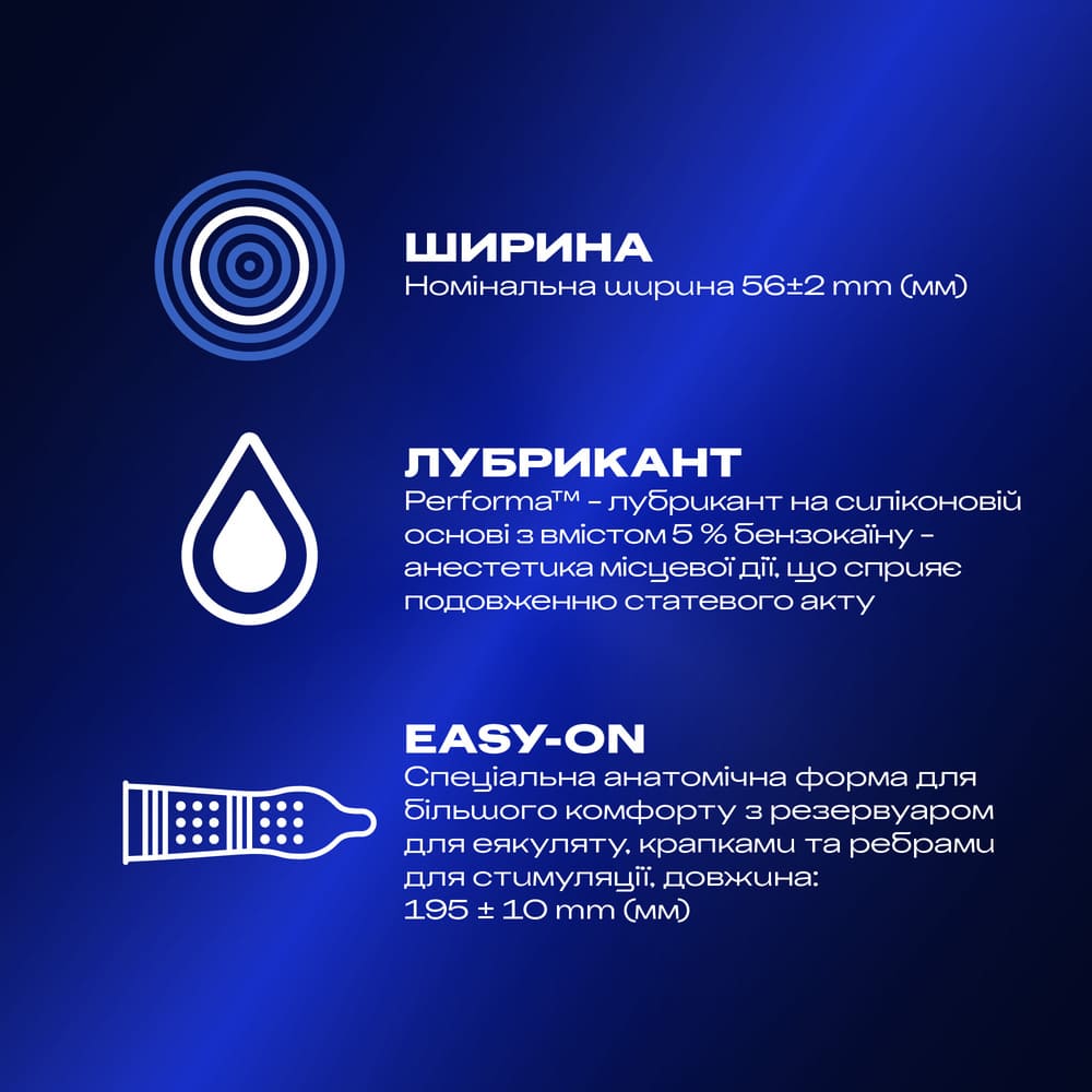 Презервативи латексні з силіконовою змазкою DUREX®  Dual Extase (рельєфні з анестетиком), 12 шт