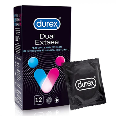 Презервативи Durex Dual Extase рельєфні з анестетиком №12