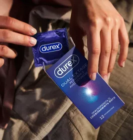 Презервативи латексні з силіконовою змазкою DUREX®  Dual Extase (рельєфні з анестетиком), 12 шт