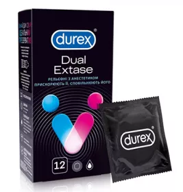Презервативы Durex Dual Extase рельефные с анестетиком №12