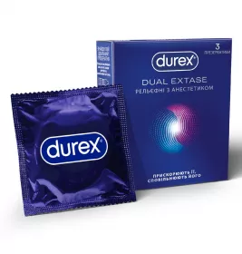 Презервативы Durex Dual Extase рельефные с анестетиком №3