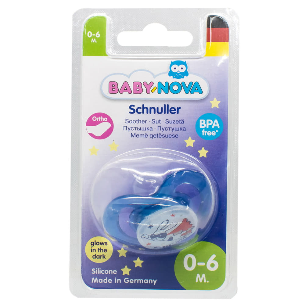 Пустушка Baby-nova сил.ортодонт Нічна р1, блакитна 1 шт