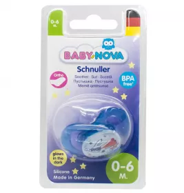 Пустушка Baby-nova сил.ортодонт Нічна р1, блакитна 1 шт