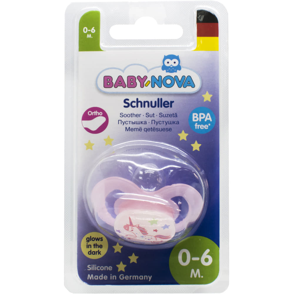 Пустушка Baby-nova сил.ортодонт Нічна р1, рожевий 1 шт