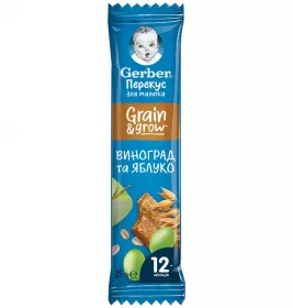 Батончик Gerber фруктово-злаковий виноград, яблуко 25г