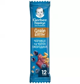 Батончик Gerber фруктово-злаковий чорниця, черна смородина 25г
