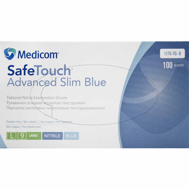 *Перчатки Safe-Touch Advanced Slim см.нитр.текст.н/ст.б/п.р.L голубые (50 пар)