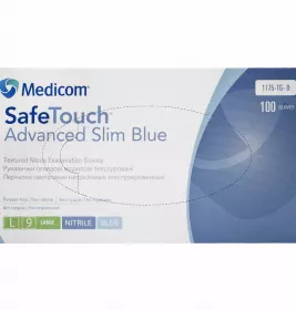 Рукавички Safe-Touch Advanced Slim оглядові нітрил текстурні нестерильні без пудри р.L блакитні Рукавички Safe-Touch Advanced Slim оглядові нітрил текстурні нестерильні без пудри р.L блакитні