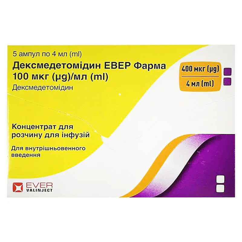 Дексмедетомідину гідрохлорид р-н д/ ін.100мкг/мл амп.4мл №5