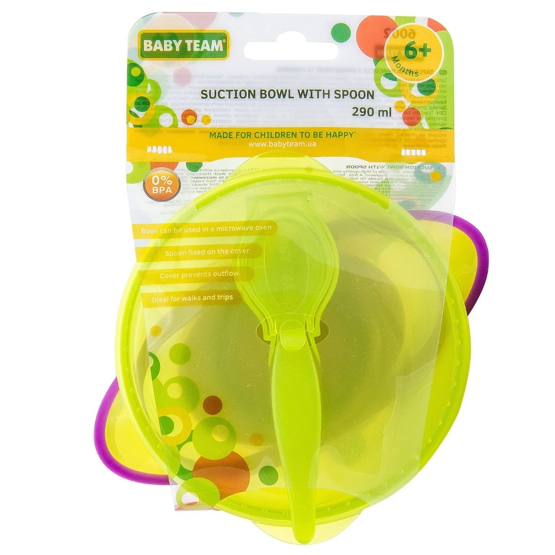 Тарілка Baby Team 6002 дитяча на присосці з кришкою і ложкою