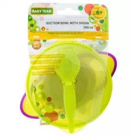 Тарілка Baby Team 6002 дитяча на присосці з кришкою і ложкою