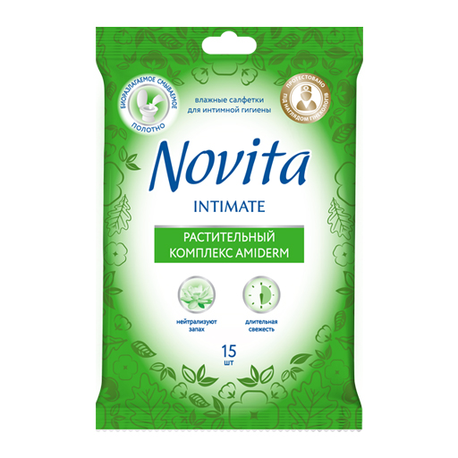 Серветки Novita для інтимної гігієни Зелений чай №15