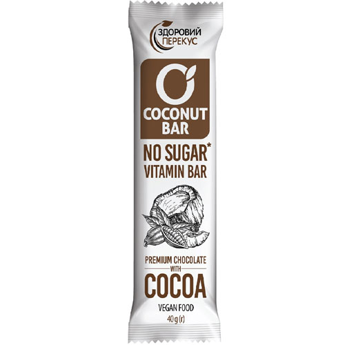 Батончик Здоровий кокосовий перекус з какао в шоколадній глазурі 40г