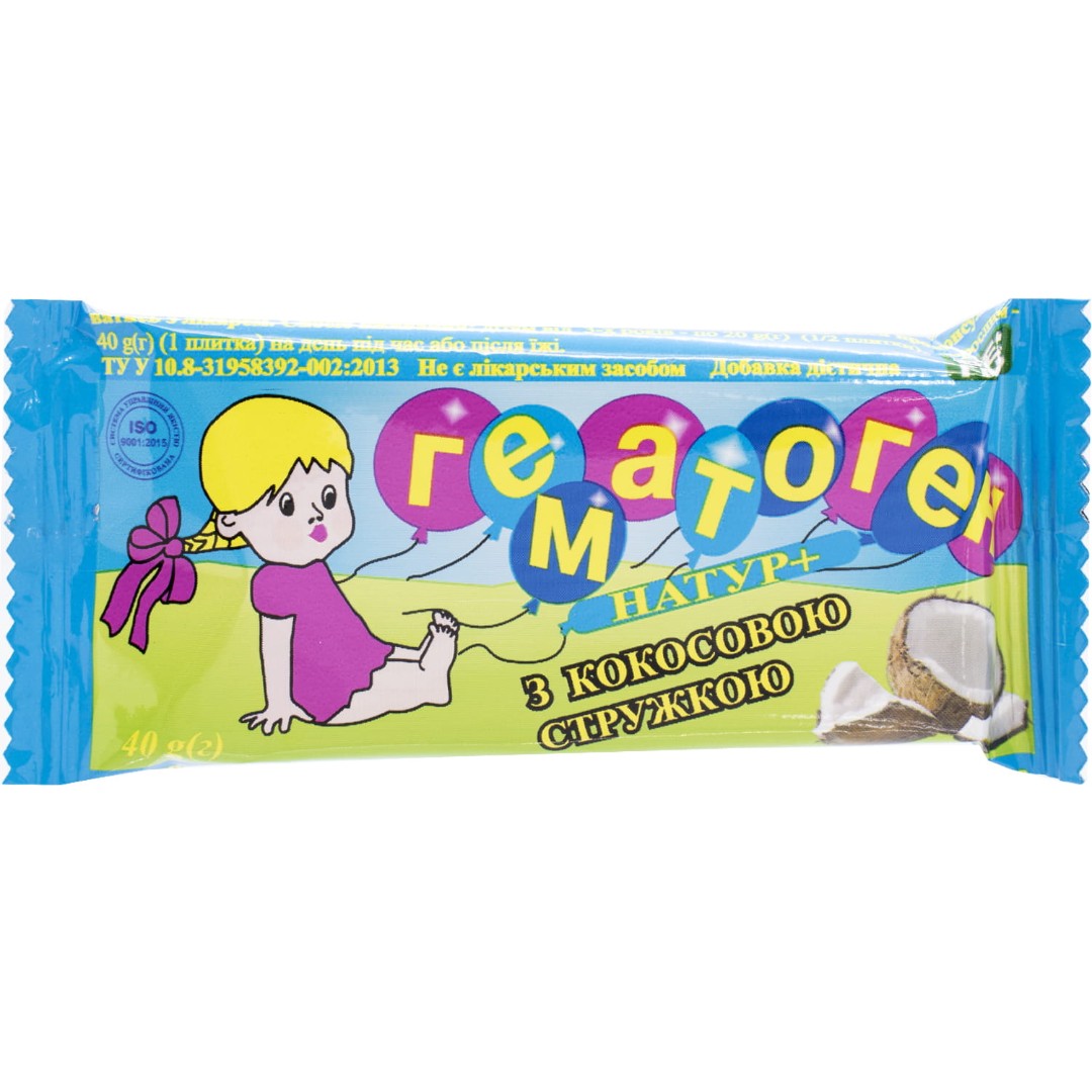 Гематоген Натур+ с кокос. стружк., плитка 40г