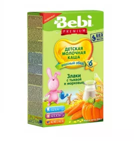 *Каша Bebi Преміум молочна злаки з гарбузом і морквою 200г