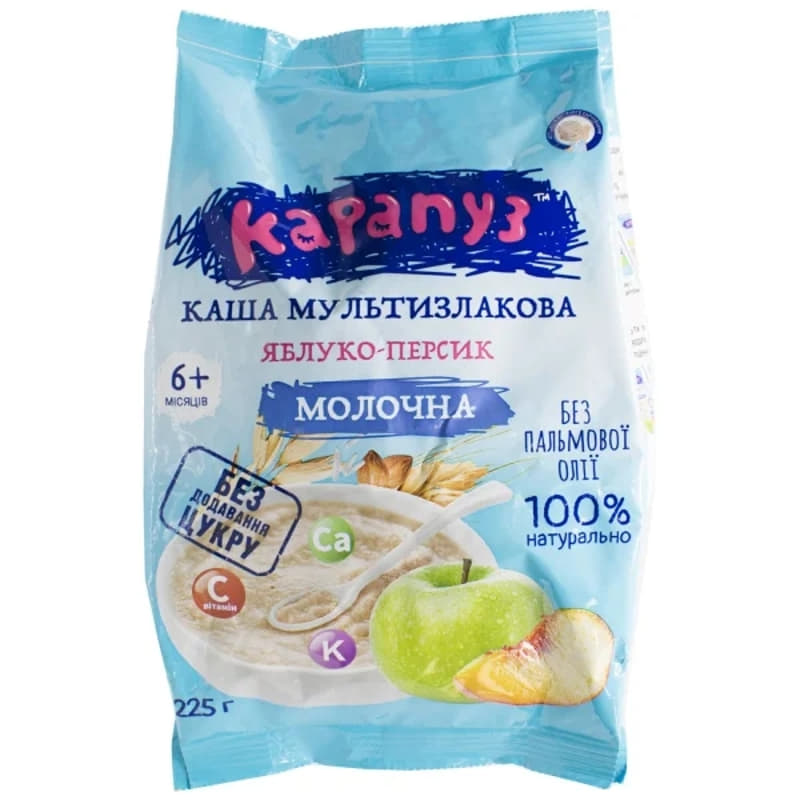 *Каша Карапуз Мультизлакова молочна з яблуком та персиком з 6-ти міс.225г