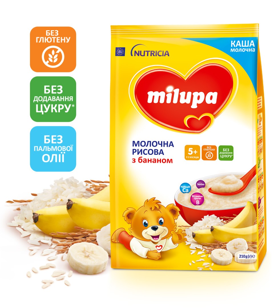 Каша Milupa молочна рисова з бананом з 5 міс 210 г