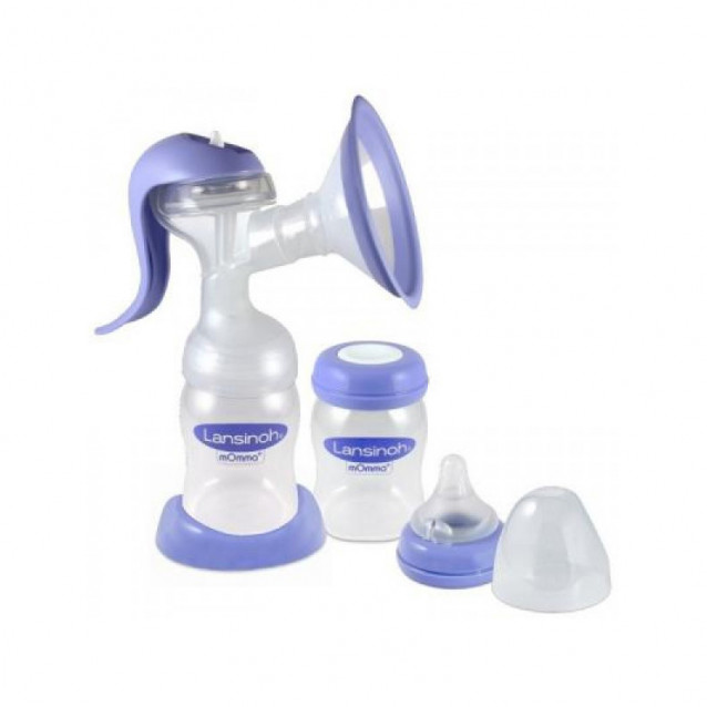 Молоковідсмоктувач Lansinoh ручний (накладка Comfort Fit™, 1 пляш. 160 мл, зап. частини, соска Natural Wave)