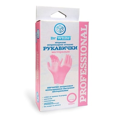 *Перчатки Dr.White Professional смотр.нитрил.нестерил.б/пудры р.M розовые №10 *Перчатки Dr.White Professional смотр.нитрил.нестерил.б/пудры р.M розовые №10