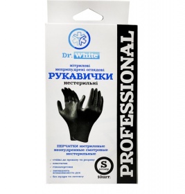 *Рукавички Dr.White Professional оглядові нітрилові нестерильні без пудри р.S black №10