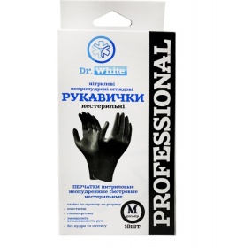 *Рукавички Dr.White Professional оглядові нітрилові нестерильні без пудри р.M black №10