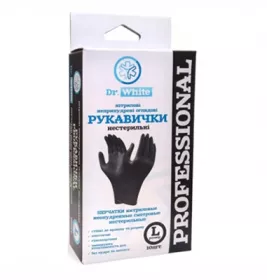 *Рукавички Dr.White Professional оглядові нітрилові нестерильні без пудри р.L black №10