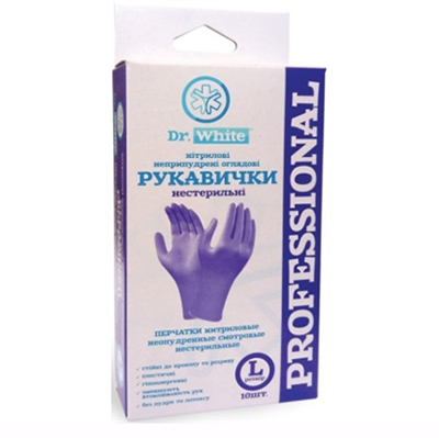 *Рукавички Dr.White Professional оглядові нітрилові нестерильні без пудри р.L violet №10