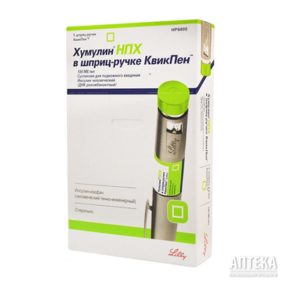 Хумулін НПХ суспензія для ін'єкцій 100 МО/мл по 3 мл у шприц-ручка КвікПен 5 шт.