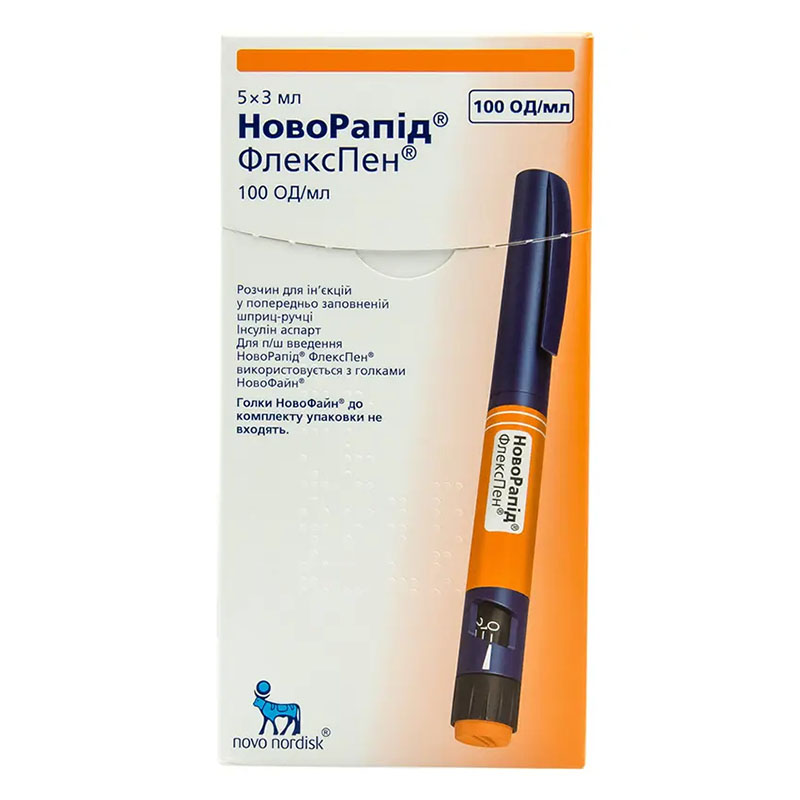 НовоРапід ФлексПен розчин для ін'єкцій 100 ОД/мл по 3 мл у картриджах у шприц-ручках 5 шт.