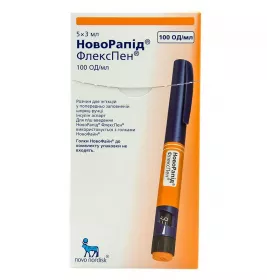 НовоРапід ФлексПен розчин для ін'єкцій 100 ОД/мл по 3 мл у картриджах у шприц-ручках 5 шт.