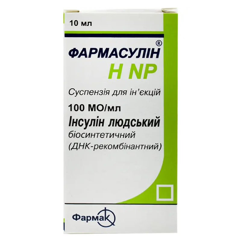 Фармасулін H NP суспензія для ін'єкцій 100 МО/мл по 10 мл у флаконі 1 шт.