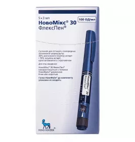 Новомікс 30 Флекспен суспензія для ін'єкцій 100 ОД/мл по 3 мл у катриджі у шприц-ручці 5 шт.