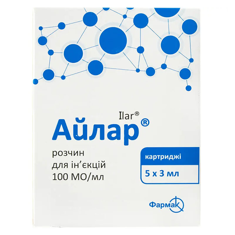 Айлар раствор для инъекций 100 МЕ/мл по 3 мл в картридже 5 шт. Айлар раствор для инъекций 100 МЕ/мл по 3 мл в картридже 5 шт.