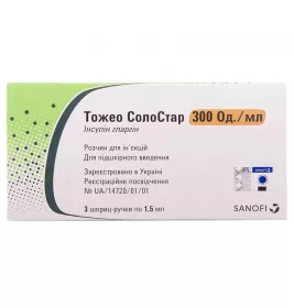 Тожео Солостар розчин для ін'єкцій 300 Од/мл картридж по 1,5 мл вбудований у шприц-ручку 3 шт.
