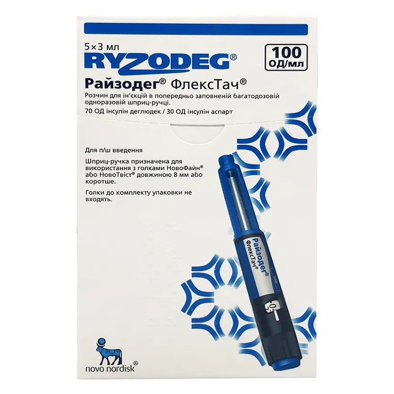 Райзодег Флекстач розчин для ін'єкцій 100 ОД/мл по 3 мл у картриджі у шприц-ручці 5 шт.