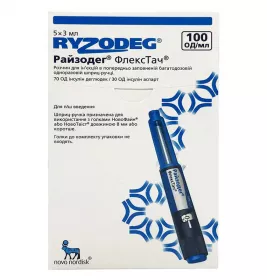 Райзодег Флекстач розчин для ін'єкцій 100 ОД/мл по 3 мл у картриджі у шприц-ручці 5 шт.