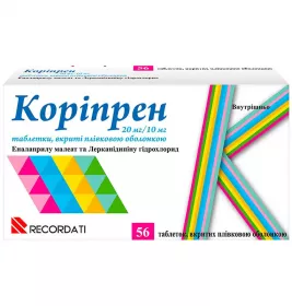 Коріпрен 20 мг/10 мг таблетки по 20 мг/10 мг 28 шт. (14х2)