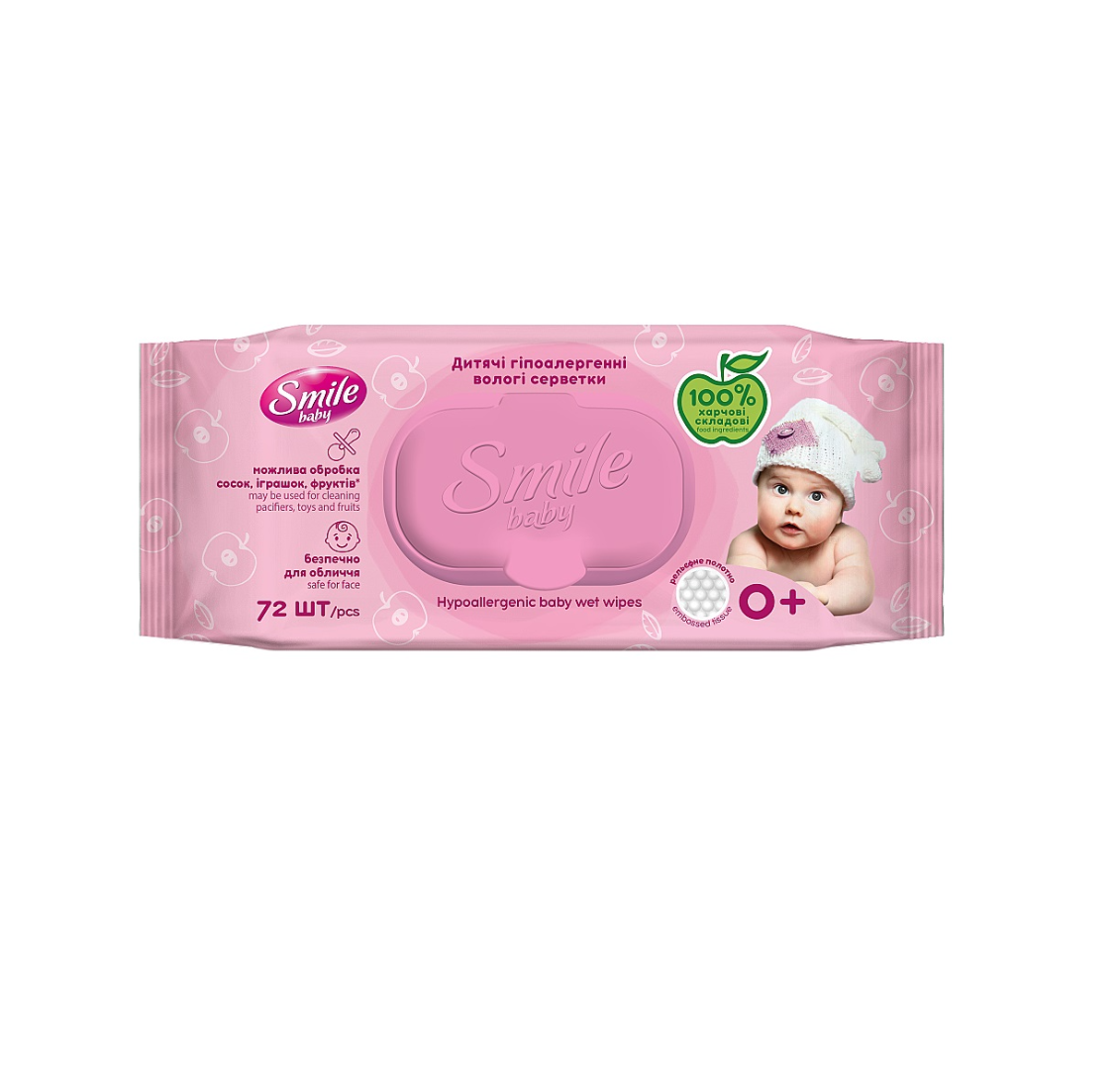Серветки вологі Smile Baby з клапаном 72 шт