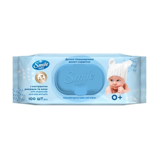 Серветки Smile Baby вологі з екстрактом трав №100