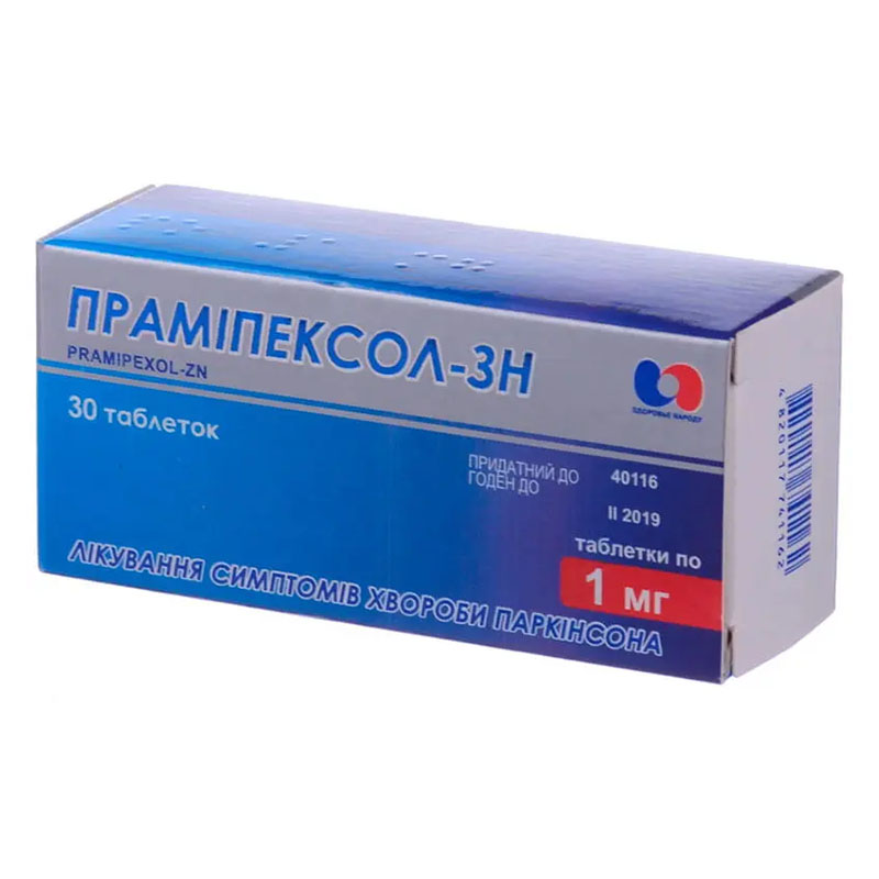 Прамипексол-ЗН таблетки по 1 мг 30 шт. (10х3) Прамипексол-ЗН таблетки по 1 мг 30 шт. (10х3)