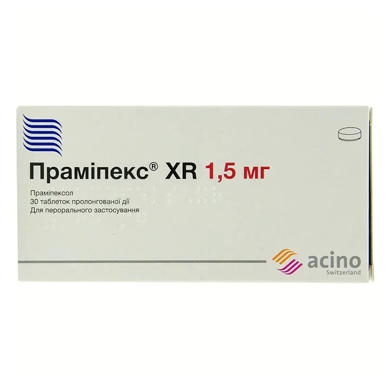 Прамипекс XR таблетки по 1.5 мг 30 шт. (10х3) Прамипекс XR таблетки по 1.5 мг 30 шт. (10х3)