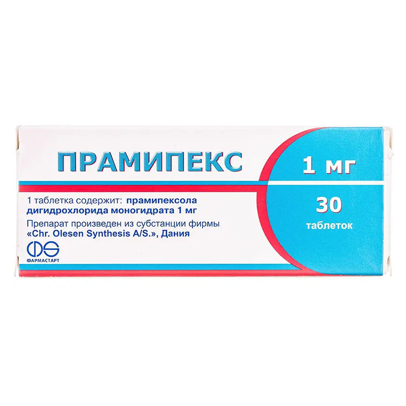 Прамипекс таблетки по 1 мг 30 шт. (10х3) Прамипекс таблетки по 1 мг 30 шт. (10х3)