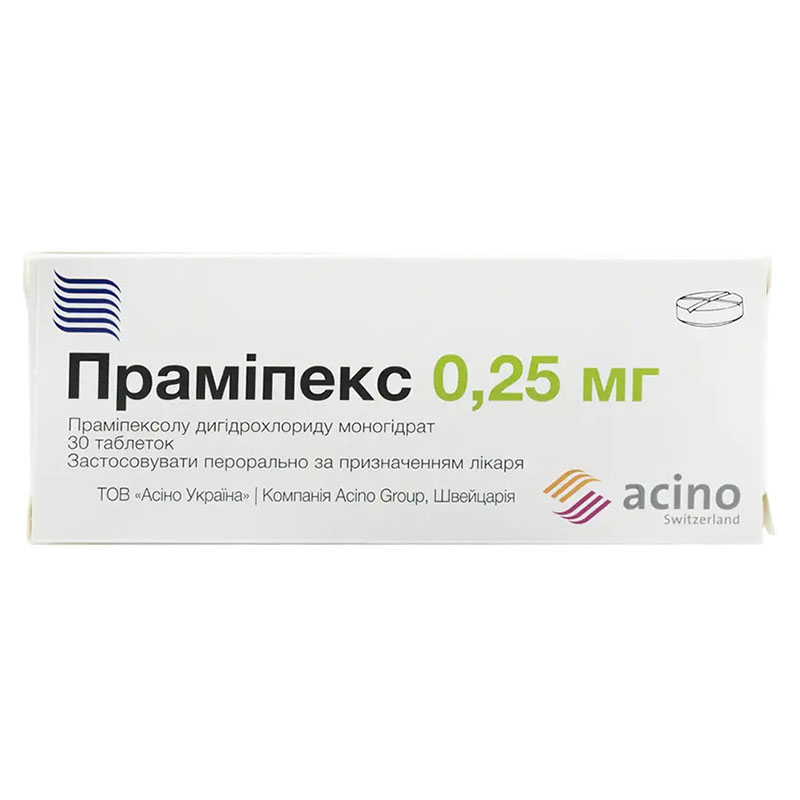 Прамипекс таблетки по 0.25 мг 30 шт. (10х3) Прамипекс таблетки по 0.25 мг 30 шт. (10х3)
