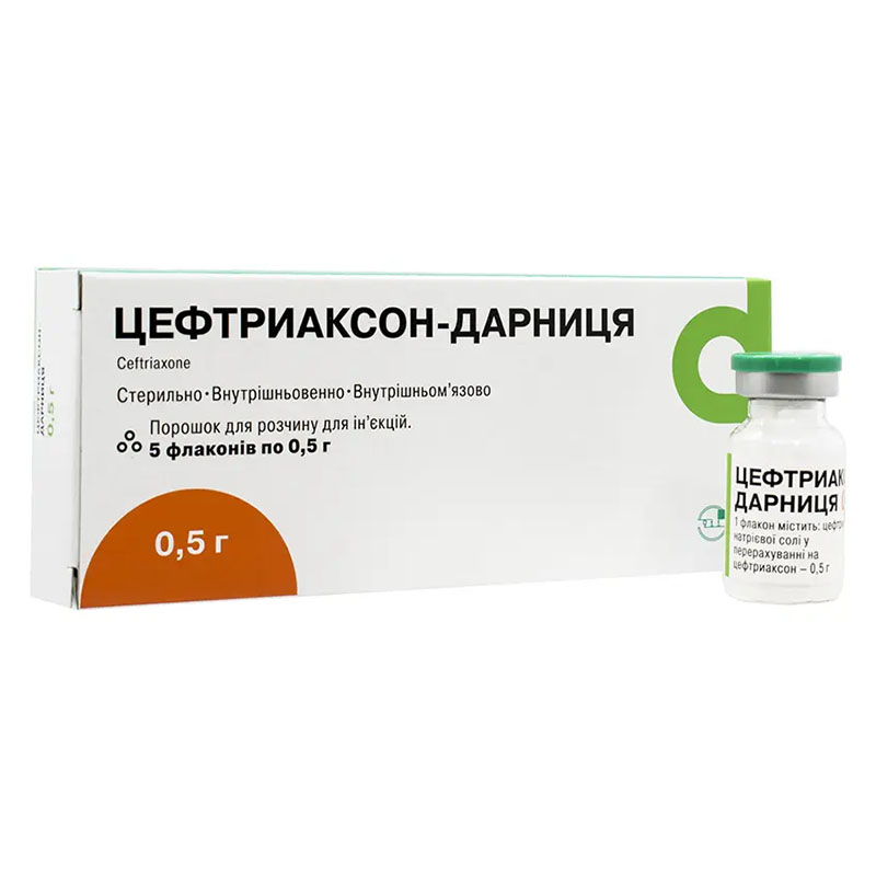 Цефтриаксон-Дарниця порошок по 0.5 г у флаконі 5 шт.