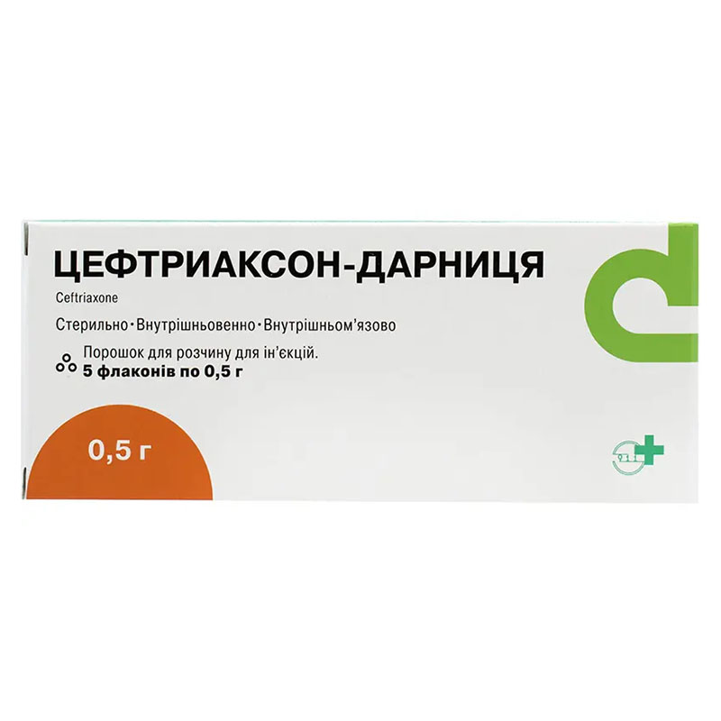 Цефтриаксон-Дарниця порошок по 0.5 г у флаконі 5 шт.