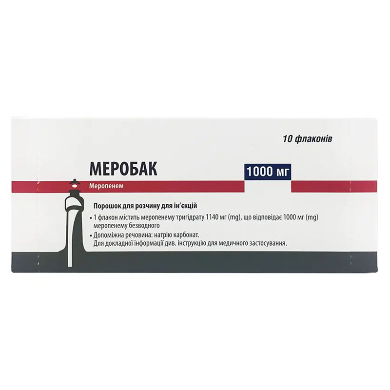 Меробак порошок по 1000 мг у флаконі 10 шт.