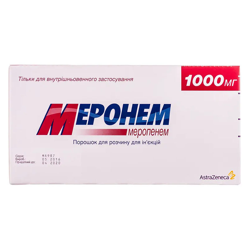 Меронем порошок по 1000 мг во флаконе 10 шт.